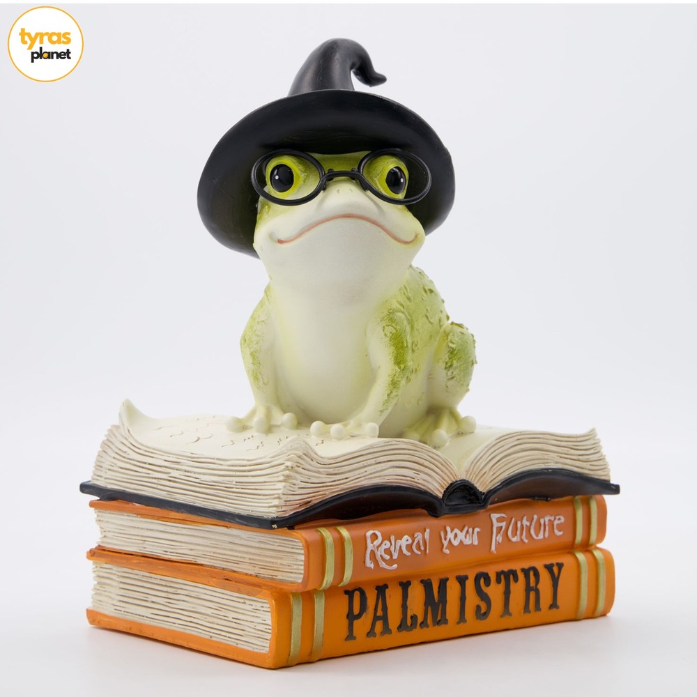 Halloween Witch Frog Figurine Decor Toad on Stacked Palmistry Books Statue NWT